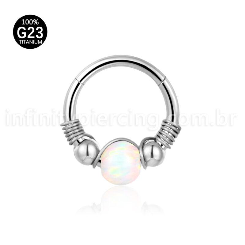 Piercing Argola Titânio Detalhada Com Pedra Opala
