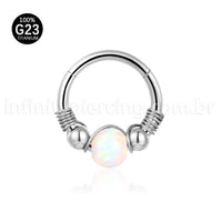 Piercing Argola Titânio Detalhada Com Pedra Opala