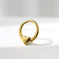 Piercing Argola Titânio Segmento Articulado Coração Com Detalhes