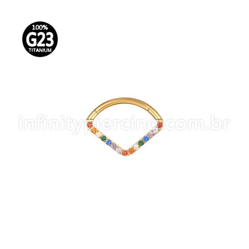 Piercing Argola Triangulo Titânio Segmento Articulado Zircônia Colorida