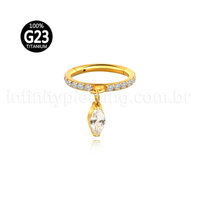 Piercing Argola Titânio Zircônia Cravejada Pingente Oval Com Pontas