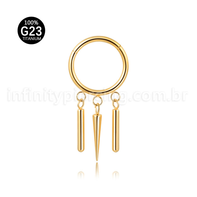 Piercing Argola Titânio Segmento Articulado Com Pingentes