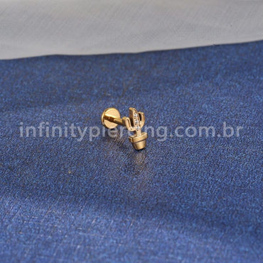 Piercing Labret Aço Cirúrgico Cacto Com Zircônia