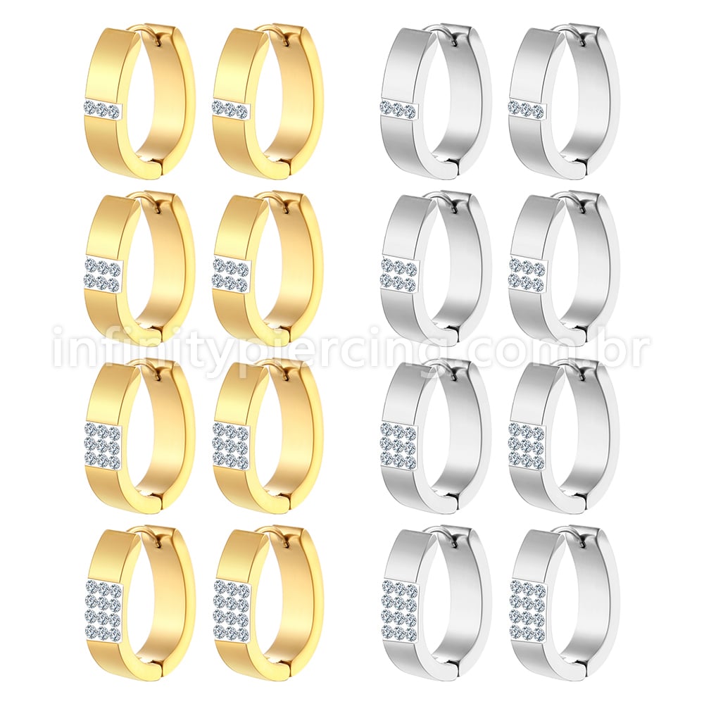 Argola Aço Inoxidável Oval Detalhe Strass