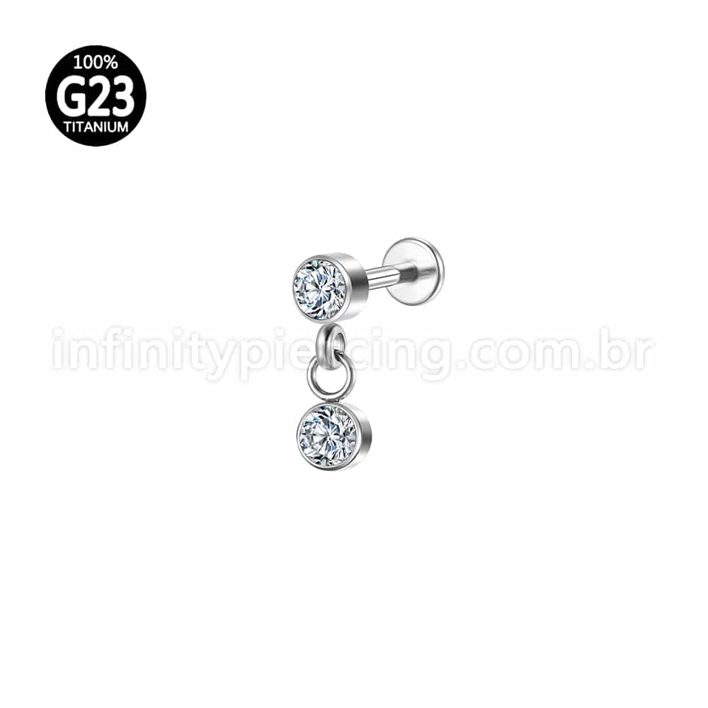Piercing Labret Titânio Pingente 2 Zircônias