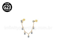 Piercing Labret Titânio Gota Corrente Com Zircônia