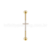 Piercing Transversal Aço Cirúrgico Cruz Zircônia Cravejada