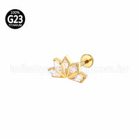 Piercing Labret Titânio Losangos 5 Pedras Zircônia