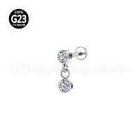 Piercing Labret Titânio Pingente 2 Zircônias