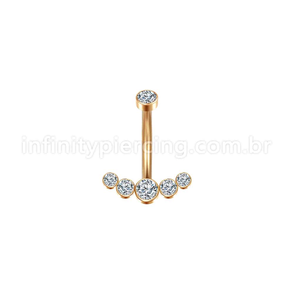 Piercing Banana Aço Cirúrgico Cluster 6 Zircônias Cravada