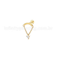 Piercing Labret Aço Cirúrgico Curvo Com Corrente/Zircônia