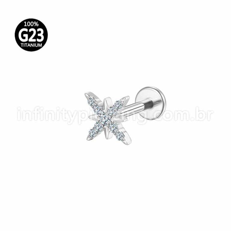 Piercing Labret Titânio Floco De Neve Zircônia
