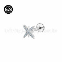 Piercing Labret Titânio Floco De Neve Zircônia