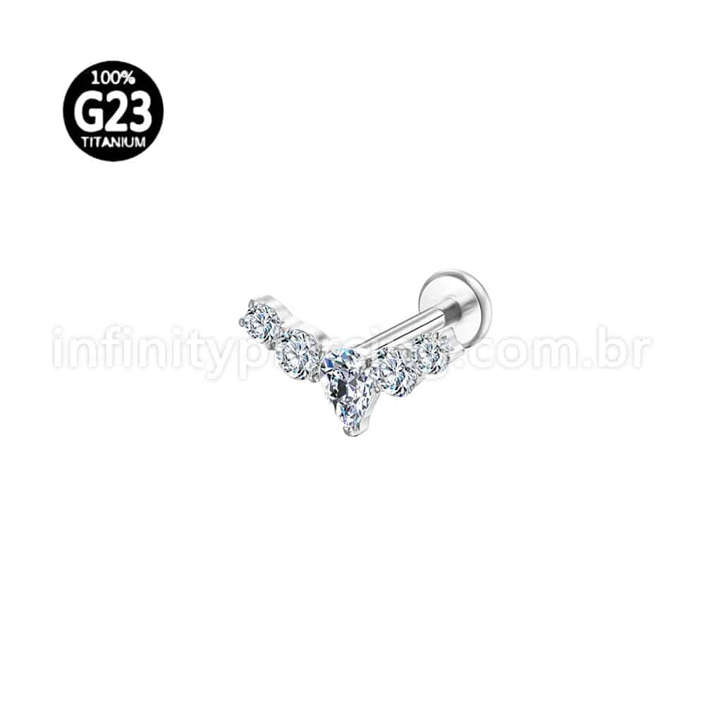 Piercing Labret Titânio Cluster 5 Zircônias