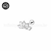 Piercing Labret Titânio Losangos 5 Pedras Zircônia