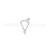 Piercing Labret Aço Cirúrgico Curvo Com Corrente/Zircônia