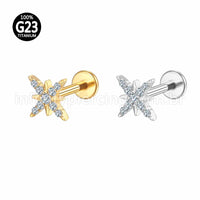 Piercing Labret Titânio Floco De Neve Zircônia