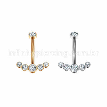 Piercing Banana Aço Cirúrgico Cluster 6 Zircônias Cravada