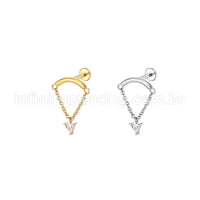 Piercing Labret Aço Cirúrgico Curvo Com Corrente/Zircônia