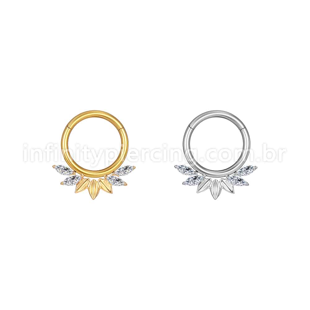 Piercing Argola Aço Cirúrgico Segmento Articulado 4 Pedras Zircônia Cravejada