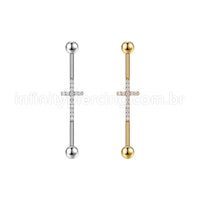 Piercing Transversal Aço Cirúrgico Cruz Zircônia Cravejada