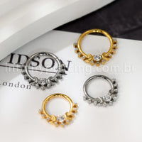 Piercing Argola Titânio Segmento Articulado Luas E Zircônia