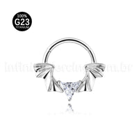 Piercing Argola Titânio Segmento Articulado Asas/Zircônia Cravejada