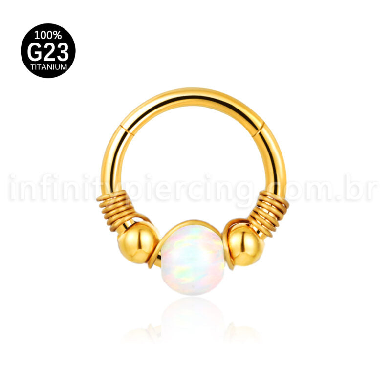 Piercing Argola Titânio Detalhada Com Pedra Opala