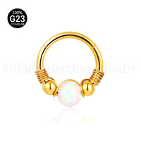 Piercing Argola Titânio Detalhada Com Pedra Opala
