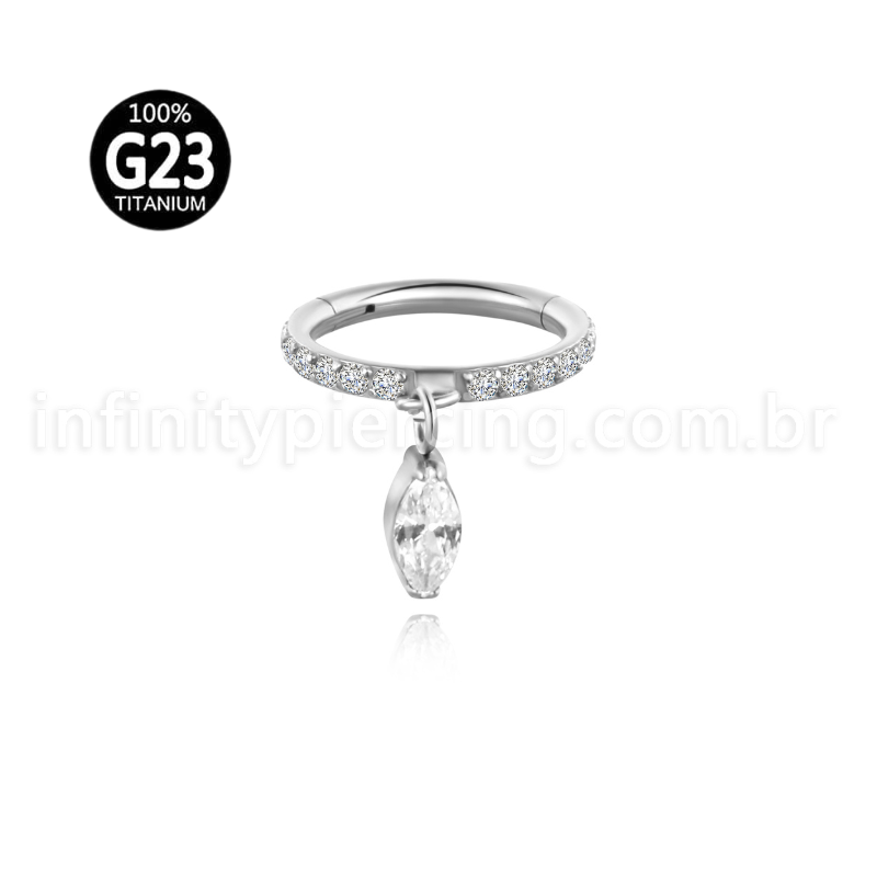 Piercing Argola Titânio Zircônia Cravejada Pingente Oval Com Pontas