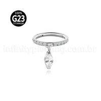 Piercing Argola Titânio Zircônia Cravejada Pingente Oval Com Pontas