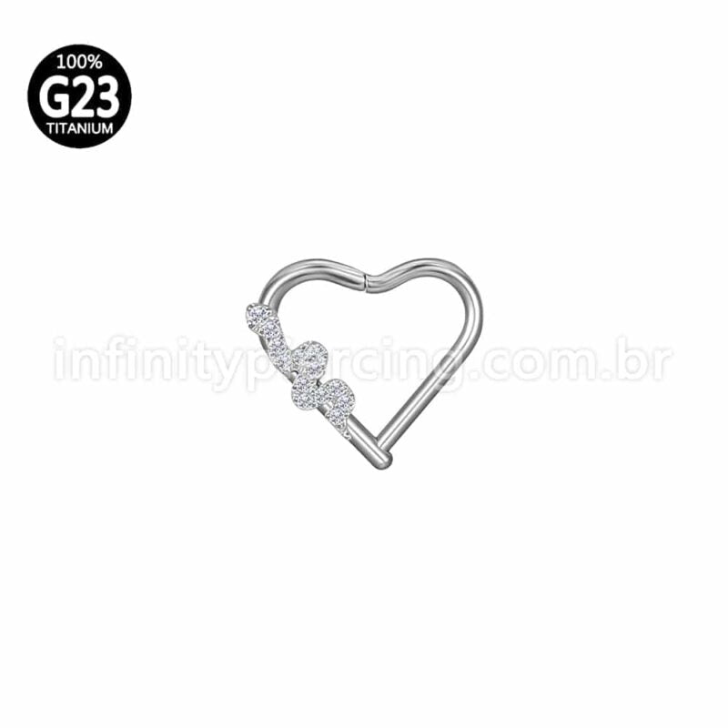 Piercing Coração Titânio Segmento Articulado Cobra Zircônia Cravejada