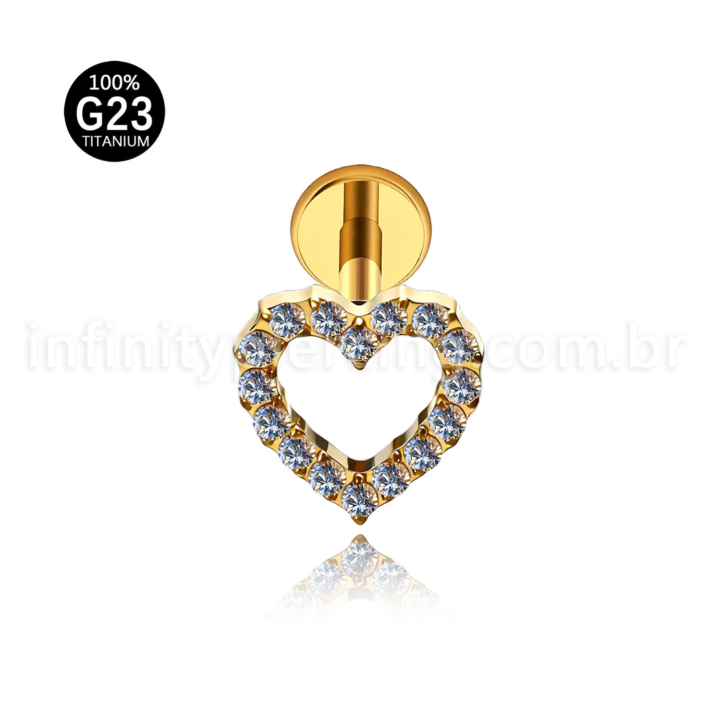 Piercing Labret Titânio Coração Vazado Zircônia