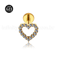 Piercing Labret Titânio Coração Vazado Zircônia