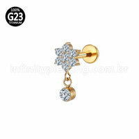 Piercing Labret Titânio Flor Com Pingente Zircônia
