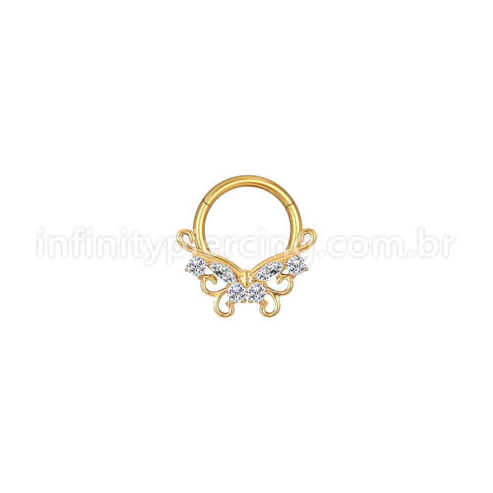 Piercing Argola Aço Cirúrgico Borboleta Zircônia