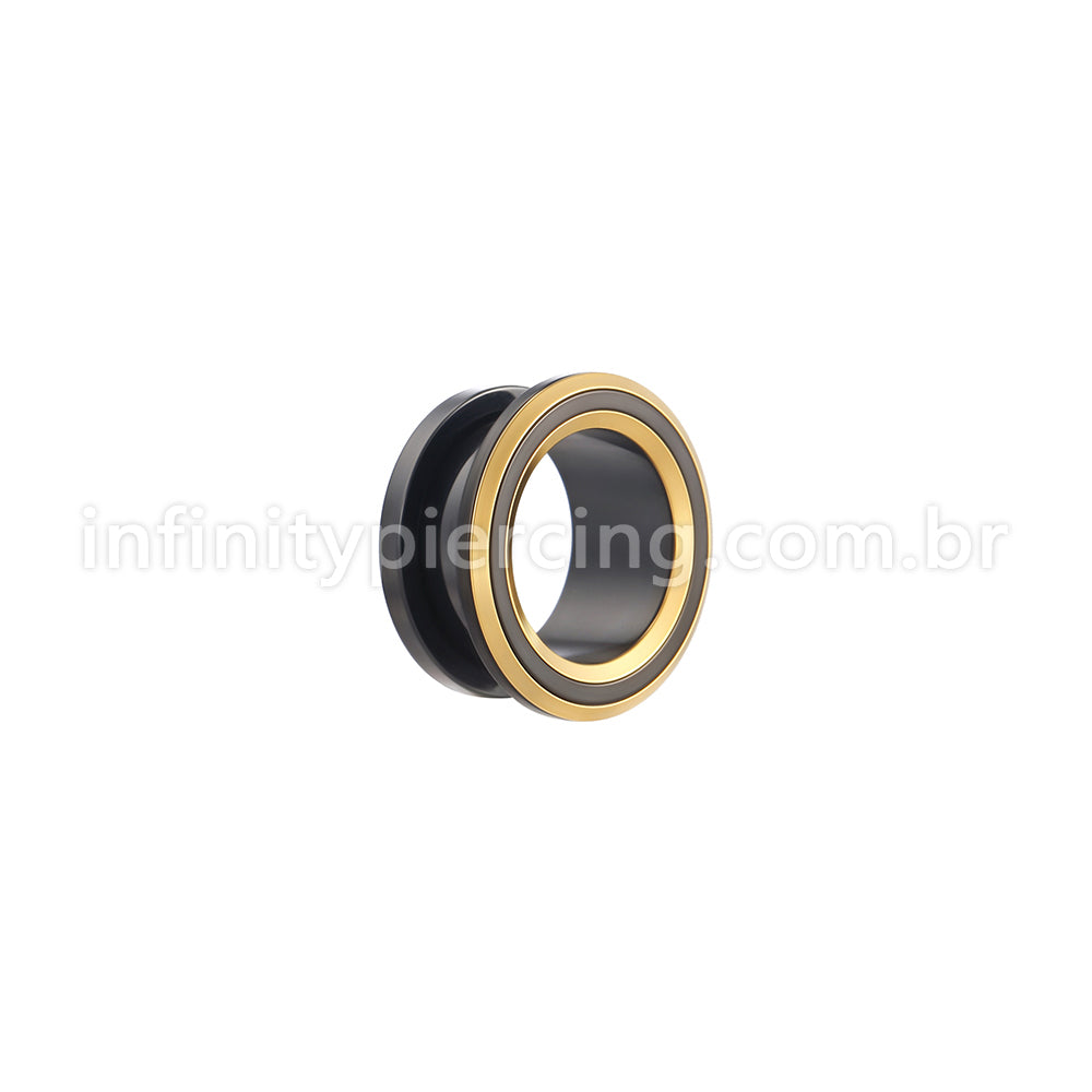Alargador Aço Cirúrgico Black Com Detalhes Dourado