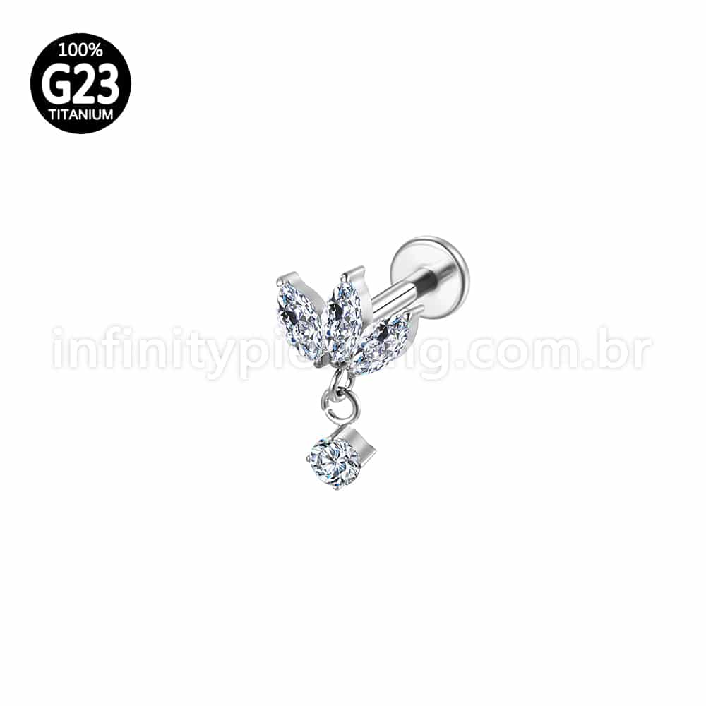 Piercing Labret Titânio Trio Com Pingente Zircônia