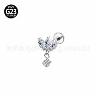 Piercing Labret Titânio Trio Com Pingente Zircônia