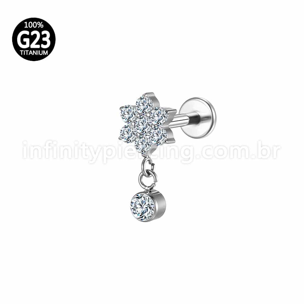 Piercing Labret Titânio Flor Com Pingente Zircônia