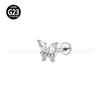 Piercing Labret Titânio Borboleta Zircônia Cravejada