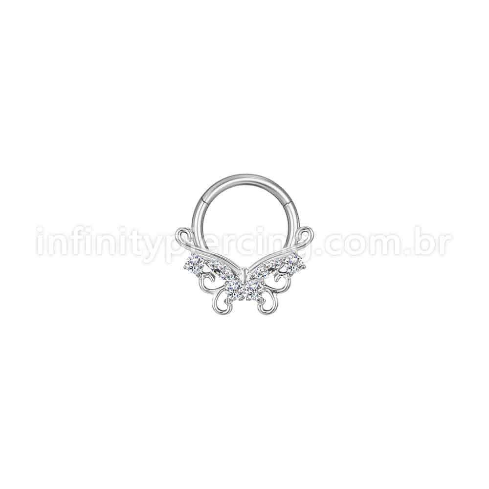 Piercing Argola Aço Cirúrgico Borboleta Zircônia