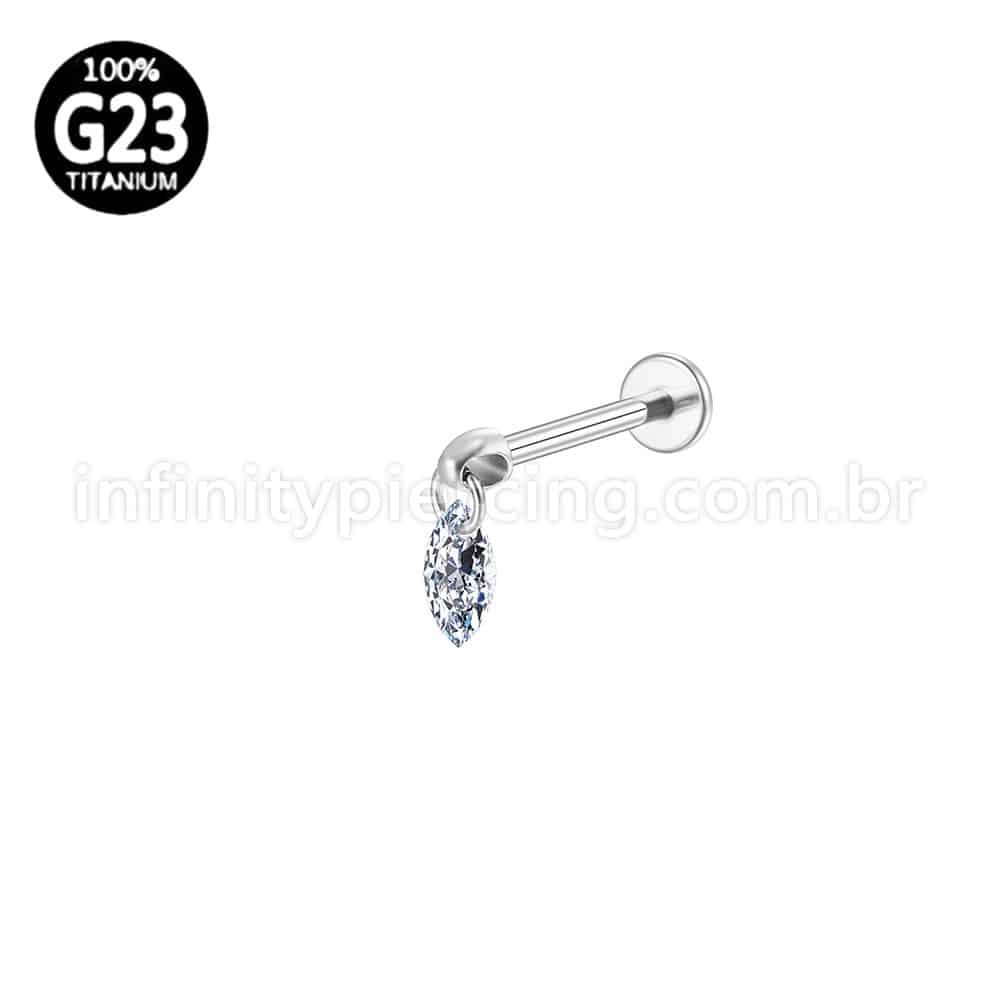 Piercing Labret Titânio Pingente Oval Zircônia