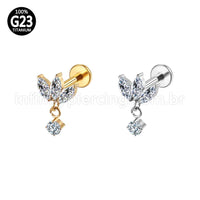 Piercing Labret Titânio Trio Com Pingente Zircônia