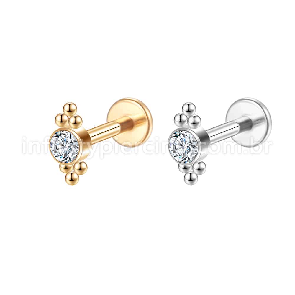 Piercing Labret Aço Cirúrgico Indiano Zircônia