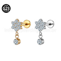 Piercing Labret Titânio Flor Com Pingente Zircônia