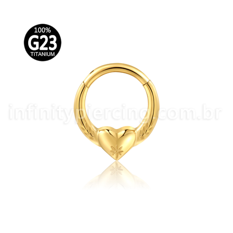 Piercing Argola Titânio Segmento Articulado Coração Com Detalhes