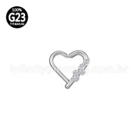 Piercing Coração Titânio Segmento Articulado Cobra Zircônia Cravejada