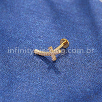 Piercing Labret Aço Cirúrgico Cruz Curva Zircônia