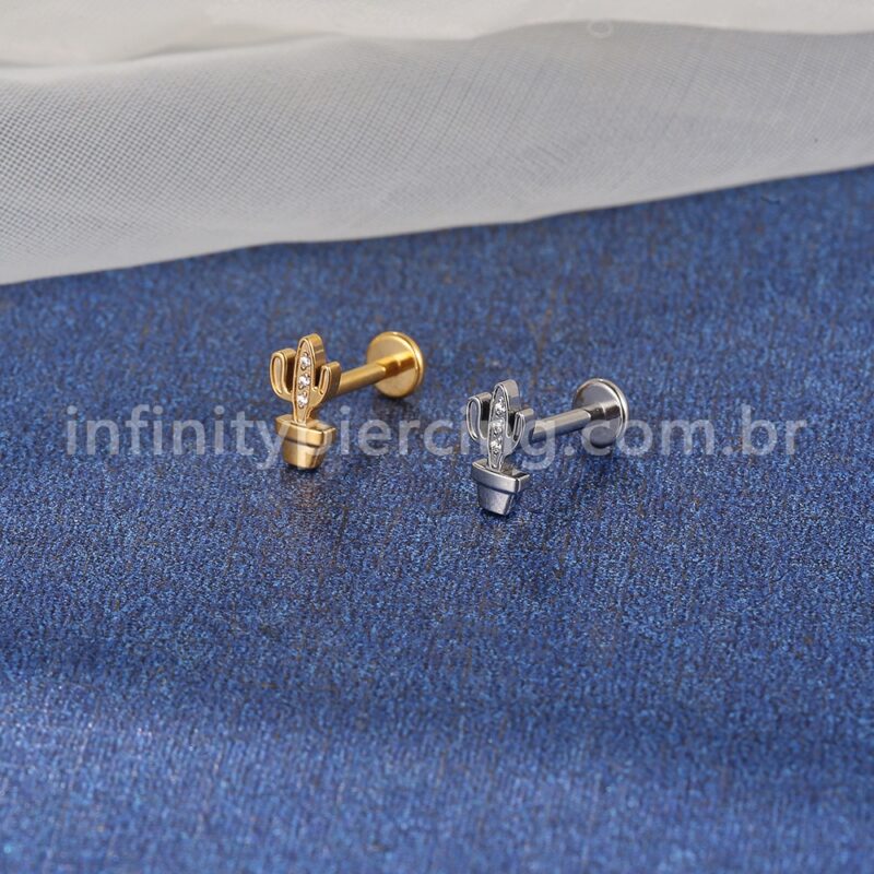 Piercing Labret Aço Cirúrgico Cacto Com Zircônia